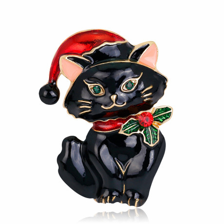 【楽天市場】クリスマス サンタ帽 猫 ( ネコ ) ブローチ 黒猫 