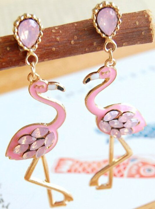 楽天市場】スワロフスキー ストーン揺れる 鮮やかな フラミンゴ ピアス  