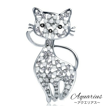 楽天市場】真珠 と スワロフスキー の 猫 ブローチ : Aquarius