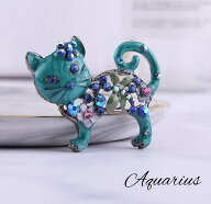 七宝焼き と スワロフスキー の ジュエル モダン キャット ( 猫 ネコ ) ブローチ 5カラー