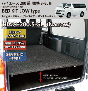 楽天市場 ハイエース ベッドキット 荷室棚 ロータイプ 低床 0系 標準s Gl用 パンチカーペット 高さ25cmから35cmまで Hyog楽天市場店