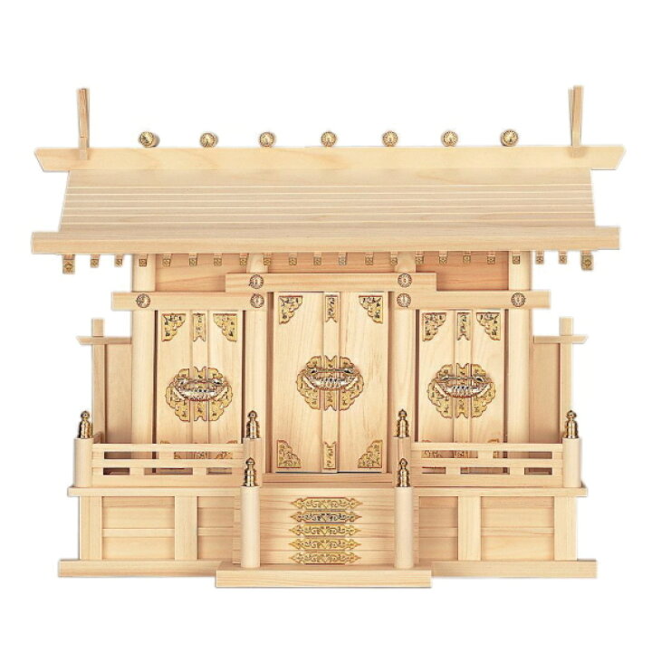 楽天市場 神棚 通し屋根三社 中 送料無料 国産ひのき 檜 桧 開店 開業 新築 高級 板葺神棚 巾60 高46 奥行27cm 伊勢神宮 氏神様 崇敬神社 神具 札宮 神道 お香 能作 風呂敷のひょうま