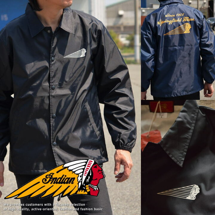 楽天市場】日本製 復刻ロゴ Indian Motocycle コーチジャケット メンズ 