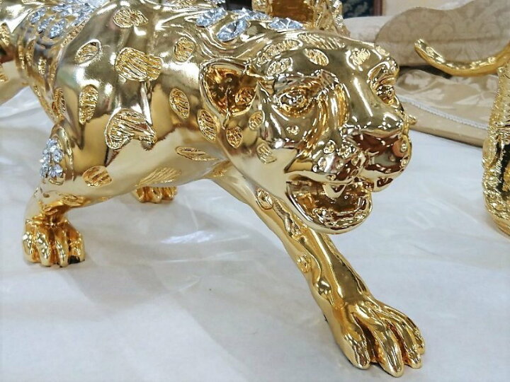 楽天市場】ヒョウ 置物 動物 オブジェ 77cm レオパード ゴールド 