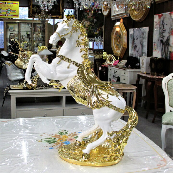 楽天市場】馬 置物 跳ね馬 オブジェ H68cm 金 白 オーナメント うま 