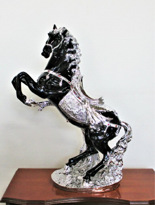 楽天市場】馬 置物 跳ね馬 オブジェ H57cm ブラック シルバー 