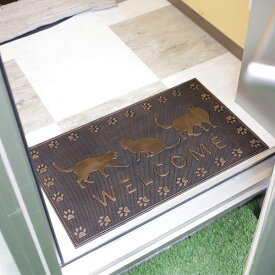 【ラバーマット】玄関マット 屋外 おしゃれ エントランスマット ウェルカムマット ドアマット ベランダ 北欧 ラバー マット フットプリント ウェルカムキャット ネコ 猫 マット