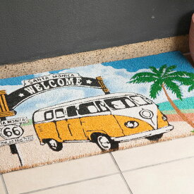 玄関マット WELCOME SANTA MONICA アメリカン雑貨 コイヤーマット 屋外 室内 屋内 洗える 薄型 滑り止め 店舗 おしゃれ ウェルカム ドアマット おしゃれ コイヤー マット ホーム 会社 事務所 店舗 飲食店 自宅 工場 おしゃれ 洗える 丸洗い 雨 泥落とし