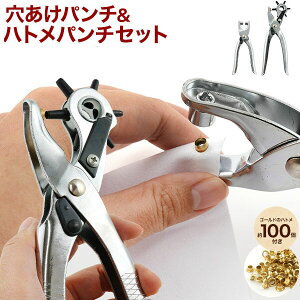 穴あけパンチ ハトメパンチ セット ハンドメイド DIY リメイク グッズ製作 手芸 手芸用品 ハトメ金具付き 2.5mm 3mm 3.5mm 4mm 4.5mm 5mm ベルト スニーカー レザークラフト 書類補強 書類整理 サイズ
