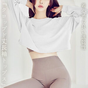 \10%OFFクーポン/ヨガウェア トップス レディース 長袖 ピラティスウェア ショート丈 プルオーバー 薄手 ラグランスリーブ 吸水 速乾 二の腕 カバー ゆったり 体操 ヨガtシャツ ヨガトップ