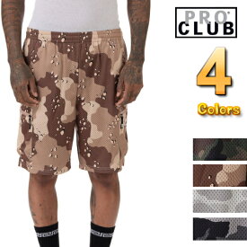 【11PC0504】PRO CLUB　(プロクラブ)　MESH CARGO CAMO BASKETBALL SHORTS【全4色】[あす楽]　迷彩カモ カーゴ　ショーツ　ミリタリーヒップホップ衣装　ダンス　衣装 PROCLUBバスケットボールショートパンツ　メッシュショート パンツ　バスケショーツ　迷彩