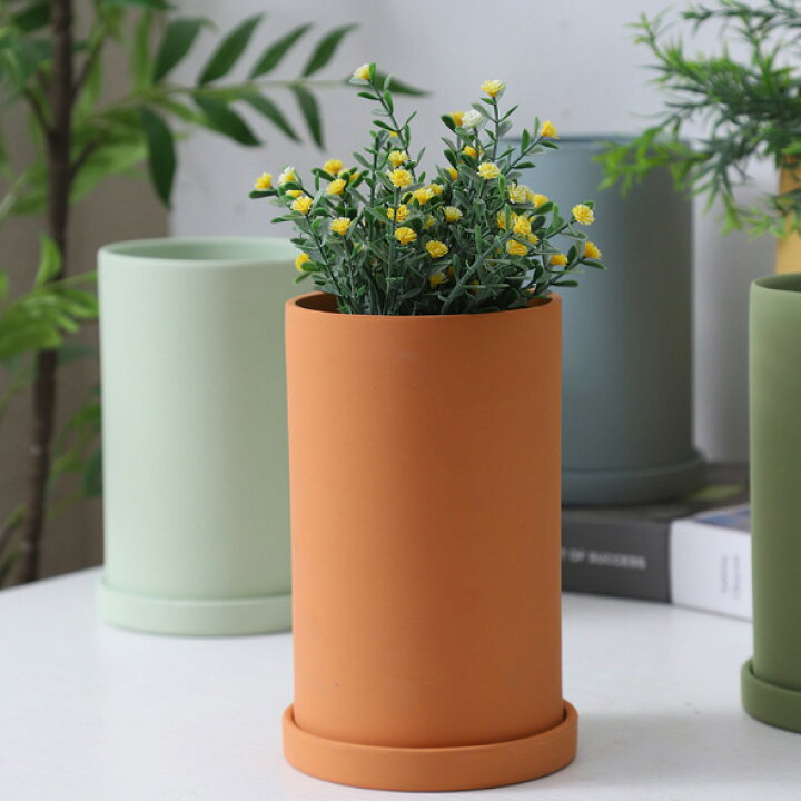 楽天市場】【vase398】受け皿付き 植木鉢 ポット プランター 円柱 筒 