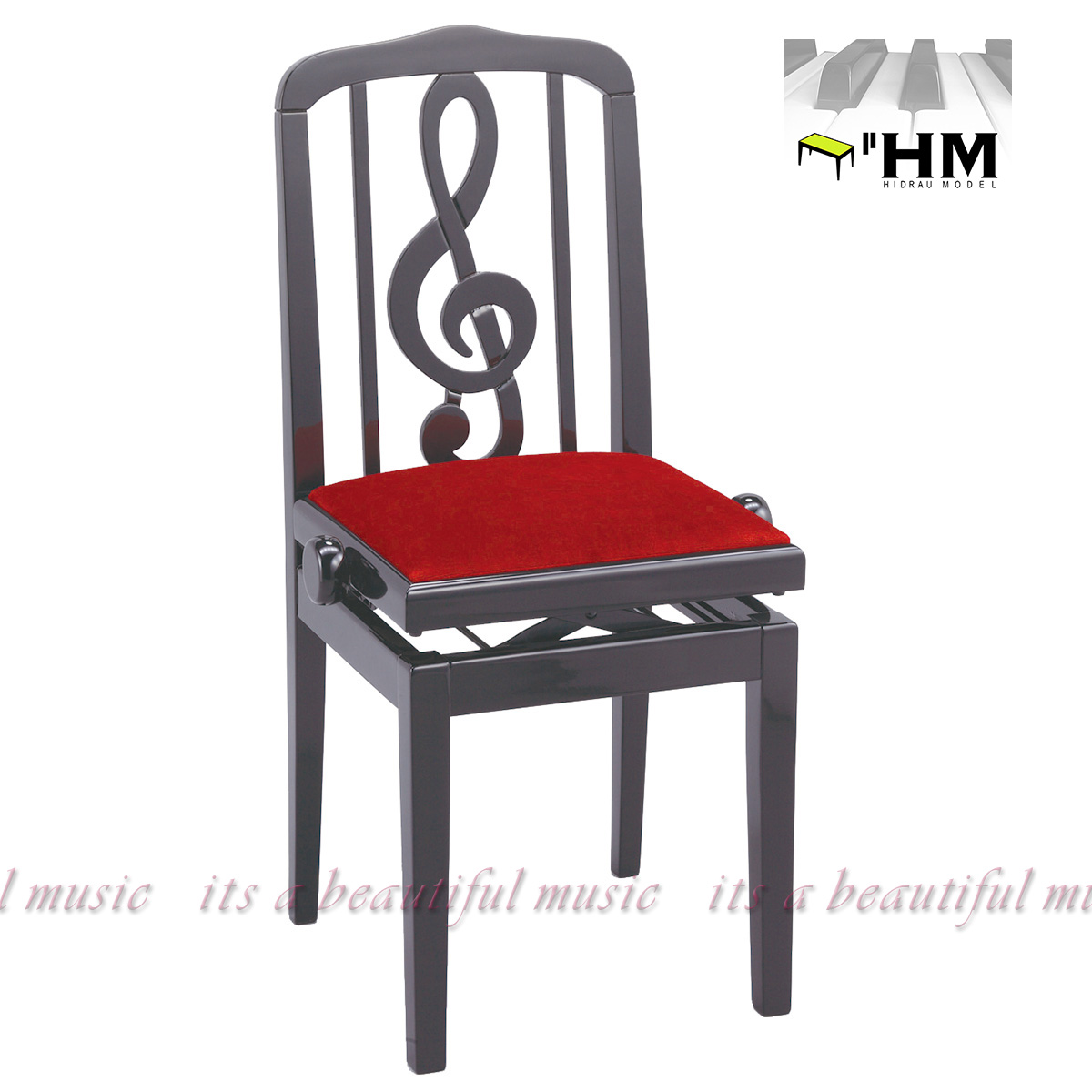 【its】スペイン/HIDRAU社 ”お洒落なト音記号の高級輸入椅子”背付きピアノ椅子  SG-40（黒）（検：背付ピアノ椅子/背もたれ/トムソン椅子/高低自在椅子） | its a beautiful music