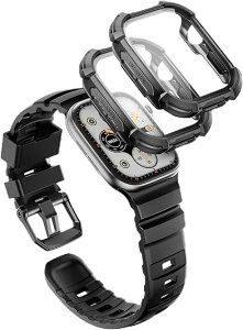 i-Blason Apple Watch Apple Watch Series 11/10�p 46mm�o���h �ی�J�o�[�@�S�ʕی�2���ی�t�B�����t�� �����K���X�X�N���[���v���e�N�^�[���� �X�|�[�c���߉\�ȃV���R�� iWatch�o���h �u���b�N ArmorLite