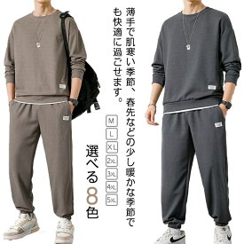 全8色！メンズ セットアップ トレーニングウェア 運動服 プルオーバー ジャージ スウェット 上下セット 長袖パーカー 無地 薄手 カジュアル スポーツウェア 大きいサイズ ジム 部屋着 春 秋 黒 ブラック グレー 送料無料