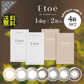 【選べる2枚入4箱セット】カラコン ワンデー 度あり etoe エトエ 1箱2枚入り4箱セット(8枚) 直径14.1mm 14.2mm 高含水 低含水 BC8.7 UV モイスト ブラウン ナチュラル 当日出荷 当日発送