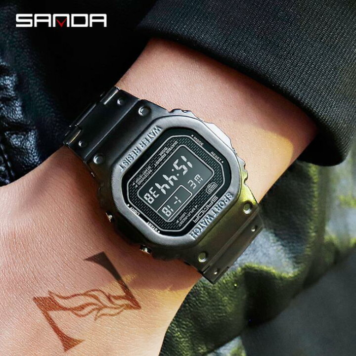 楽天市場 送料無料 Sanda390 腕時計 メンズ デジタル腕時計 フルメタル メンズ スポーツウォッチ 50メートル防水 Ledバックライト付 4カラー Occhio Graphic 楽天市場店