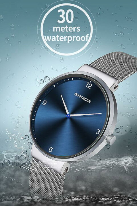 腕時計 超薄型 ステンレス鋼 ステンレスベルト クォーツ腕時計 ブルー ➁ 通販