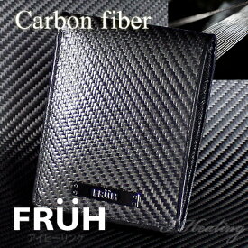 FRUH二つ折り財布 高耐久リアルカーボン ショート ウォレット 黒 フリューGL027 メンズ 日本製 正規品