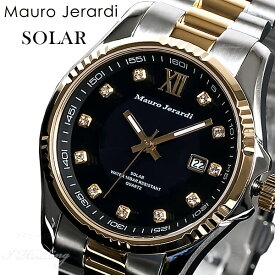 Mauro Jerardi ソーラー腕時計 ウォッチ コンビ メンズ ブラックゴールド アナログ 10気圧防水 日付表示 マウロジェラルディ MJ037-2 正規品