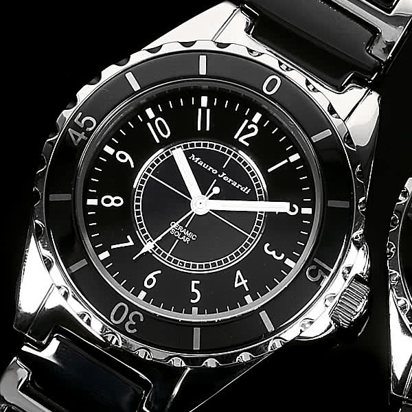 Mauro Jerardi セラミック ソーラー腕時計 メンズ ブラック アナログ 3気圧防水 マウロジェラルディ MJ041-1 | アイヒーリング