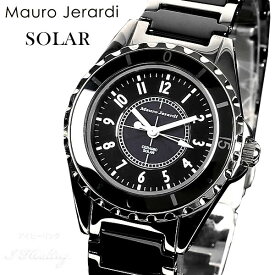 Mauro Jerardi セラミック ソーラー腕時計 レディース ブラック アナログ 3気圧防水 マウロジェラルディ MJ042-1 正規品【送料当社負担】