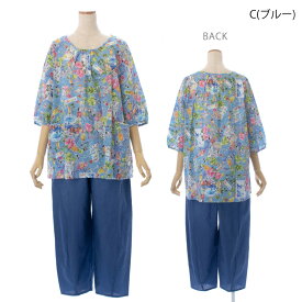 【数量限定！ミニバックプレゼント！】 20％OFF TUNIC チュニック 7分袖パジャマ 80ローンサッカー ハワイアン 爽やかブルー 綿100％ 鴨居羊子 かもいようこ フリーサイズ 23007P