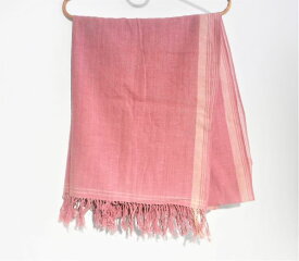 草木染め 手織り ヘンプコットン ストール ボーダー ピンク