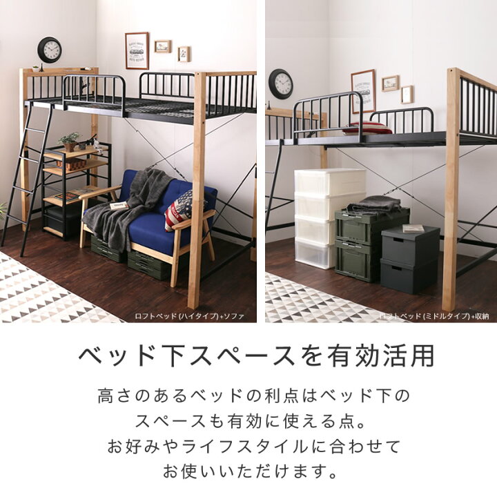 楽天市場】エディス 棚 コンセント付き ロフトベッド シングル ハイ 