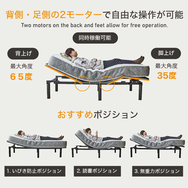 楽天市場】電動ベッド 2モーター nerum シングル セミシングル 
