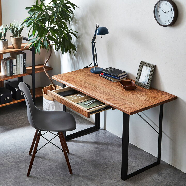 楽天市場】デスク オーク 無垢材 天然木 机 引き出し付き テレワーク  