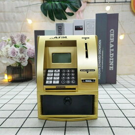【英語音声対応日本語非対応】多機能ATM型 貯金箱 自動計算 音声案内 残高表示 時刻表示 アラーム電卓機能搭載 目標金額設定可能 硬貨自動識別紙幣 自動吸入 パスワードカード ダブルセキュリティ 本物そっくり ATM デザインギフト ダブルセキュリティー