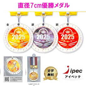 7センチ　優勝メダル　LMD70-B　ソフトケース付き　金・銀・銅【文字代無料】 優勝トロフィー 優勝メダル 文字彫刻代金無料　野球 音楽 バスケット サッカー バドミントン バレー ゴルフ 剣道 柔道 テニス　ランナー　卓球