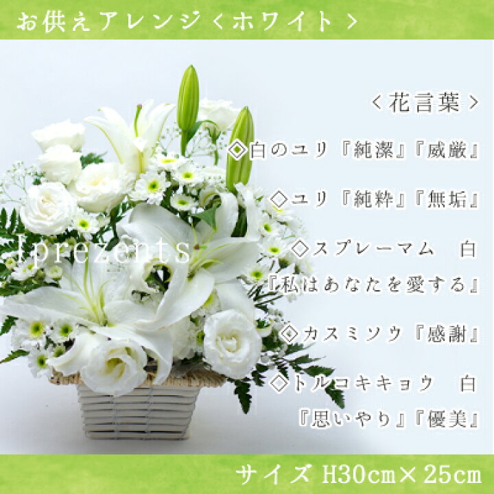 楽天市場 あす楽 花 白 アレンジメント カゴ付き 供花 お彼岸 枕花 お盆歳暮飾り 初盆 新盆 法事 仏事 弔事 命日 月命日 一周忌 三周忌 初七日 四十九日 法要 お悔やみ お墓参り 供養花 仏壇花 仏花 喪中お見舞い 回忌 ペット の お供え Gift