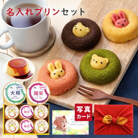 出産内祝い お菓子 名入れ プリン と 動物 ドーナッツ 6個 風呂敷 セット 送料無料 内祝い内祝い お返し 出産内祝い スイーツ 出産祝い お返し お祝い返し 5000円 ギフト 写真入り 内祝い 写真 内祝い スイーツ (AD) [名入れG] 軽 内祝い 名入れ出産 内祝 入学 入学内祝い