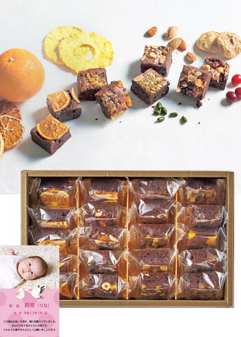 木の実と果物のチョコレートケーキ 20個 洋菓子写真入り・名入れメッセージカード 送料無料 送料込 (AD)