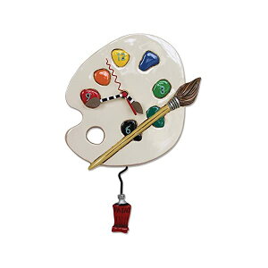 AfUC Ǌ|v Uqv pbg G  G CeA IuWF Allen Designs "Art Time" Whimsical Artist Palette Pendulum Wall Clock ,13x8.5 inches ,White, Red