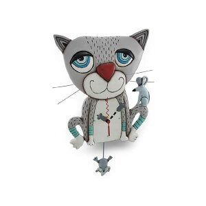 AfUC Ǌ|v Uqv lR L CeA IuWF Allen Designs Mouser Whimsical Gray Cat Pendulum Wall Clock ,One Size ,White
