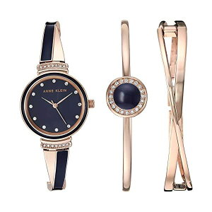 �A���N���C�� Anne Klein �r���v �E�H�b�` ���v ���f�B�[�X �����p �X�����t�X�L�[ Anne Klein Women's Swarovski Crystal Accented Gold-Tone Watch Bangle Set