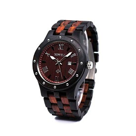 ビーウェル BEWELL ウッドウォッチ 木製腕時計 メンズ 男性用 W109A-BKRD Bewell Men's Wooden Watches Handmade Date Display Analog Quartz Luminous Wristwatch