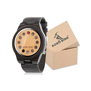 {{o[h BOBO BIRD | rv ؐ v EbhEHb` Y jp BOBO Bird Men's Bamboo Wooden Watch with Black Cowhide Leather Strap 12 Holes Timer Design Sports Casual Watches