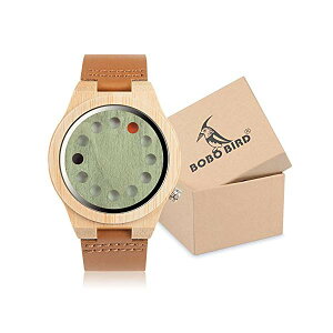 {{o[h BOBO BIRD | rv ؐ v EbhEHb` Y jp BOBO Bird Men's Bamboo Wooden Watch with Black Cowhide Leather Strap 12 Holes Timer Design Sports Casual Watches