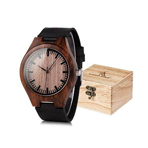 {{o[h BOBO BIRD rv ؐ v EbhEHb` Y jp BOBO BIRD Mens Vintage Analog Quartz Wooden Wrist Watches Handmade Casual Men Watch with Cowhide Leather Strap (Black-a)