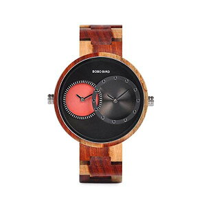 {{o[h BOBO BIRD | rv ؐ v EbhEHb` Y jp BOBO BIRD Watch Men 2 Time Zone Wooden Quartz Watch Lover Wristwatches in Wooden Box,Red