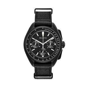 �u���[�o �r���v �E�H�b�` BULOVA 98A186 ���v �A�[�J�C�u�V���[�Y �N���m�O���t �����Y �j���p Bulova Archive Series Mens Watch, Stainless Steel with Black Leather Strap Lunar Pilot Chronograph , Black (Model: 98A186)