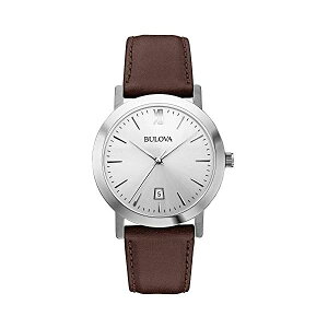 u[o rv EHb` BULOVA 96B217 v NVbN NH[c Y jp Bulova Classic Quartz Mens Watch, Stainless Steel with White Leather Strap, Silver-Tone (Model: 96B217)