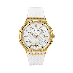 �u���[�o �r���v �E�H�b�` BULOVA 98R237 ���v �J�[�u ���f�B�[�X �����p Bulova Curv Ladies Watch, Stainless Steel with White Silicone StrapDiamond , Gold-Tone (Model: 98R237)