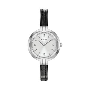 �u���[�o �r���v �E�H�b�` BULOVA 96P211 ���v �N�H�[�c ���f�B�[�X �����p Bulova RhapsodyQuartz Ladies Watch, Stainless Steel with Black Leather StrapDiamond , Silver-Tone (Model: 96P211)