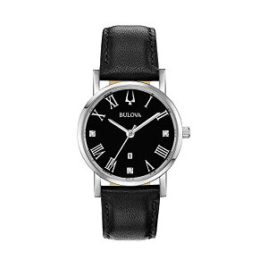 �u���[�o �r���v �E�H�b�` BULOVA 96P192 ���v �N�H�[�c ���f�B�[�X �����p Bulova Women's Year-Round Stainless Steel Quartz Watch with Leather Strap, Black, 16 (Model: 96P192)