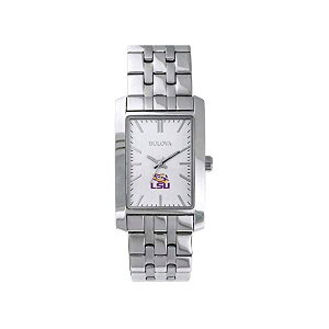 �u���[�o �r���v �E�H�b�` BULOVA ���v ���f�B�[�X �����p Bulova Women's LSU Tigers Louisiana State Silver Rectangle Watch